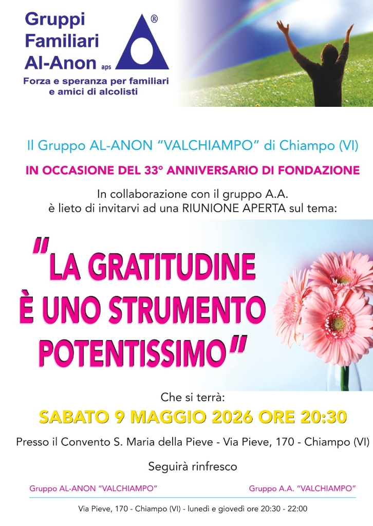 33° Anniversario di Fondazione Gruppo Al-Anon "Valdichiampo" - Riunione Aperta