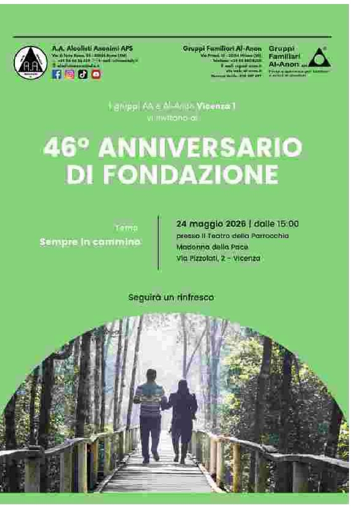 46° Anniversario di Fondazione Gruppi A.A. e Al-Anon Vicenza 1