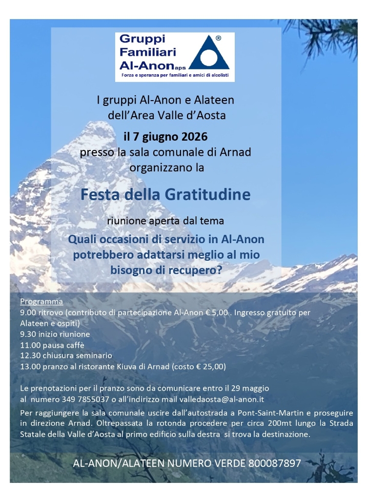 Festa della Gratitudine Gruppi Al-Anon e Alateen dell'Area Valle d'Aosta
