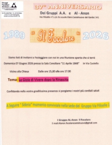 37° Anniversario Gruppi A.A. e Al-Anon "Il Focolare" Castelnuovo del Garda Verona