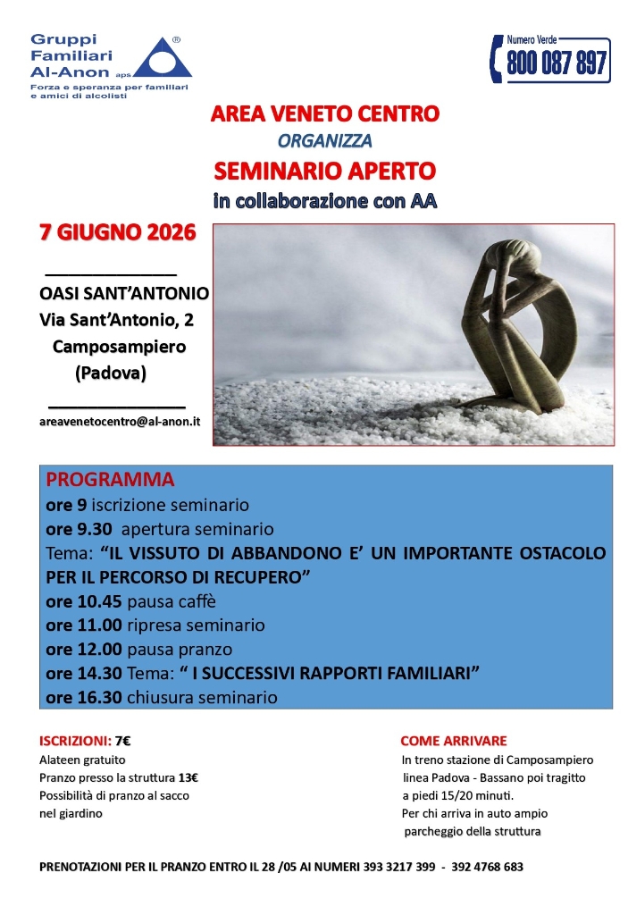 Seminario Aperto Gruppi Familiari Al-Anon in collaborazione con A.A , Area Veneto Centro